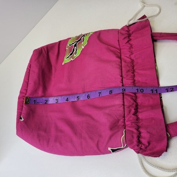 Pink Hand Made Hand Painted Batik Cotton Drawstring Fabric Hobo Tote Bag - Picture 10 of 11